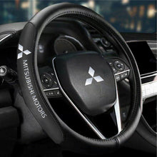 Load image into Gallery viewer, Brand New Universal MITSUBISHI Black PVC Leather Steering Wheel Cover 14.5&quot;-15.5&quot; Inches