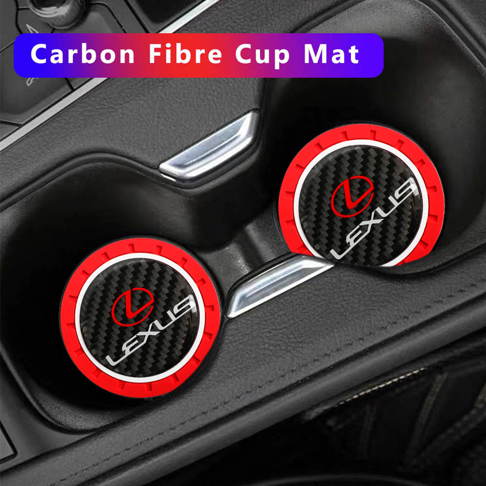Brand New 2PCS LEXUS Real Carbon Fiber Car Cup Holder Pad Water Cup Slot Non-Slip Mat Universal