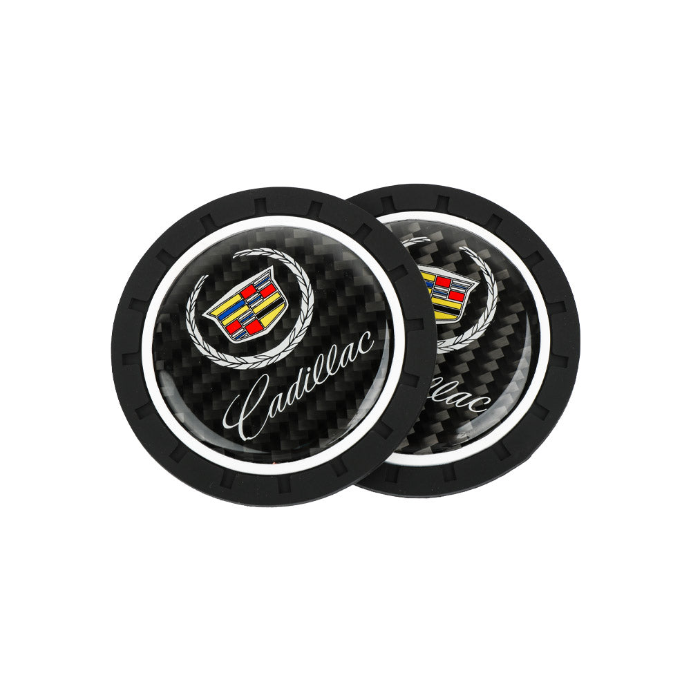 Brand New 2PCS CADILLAC Real Carbon Fiber Car Cup Holder Pad Water Cup Slot Non-Slip Mat Universal