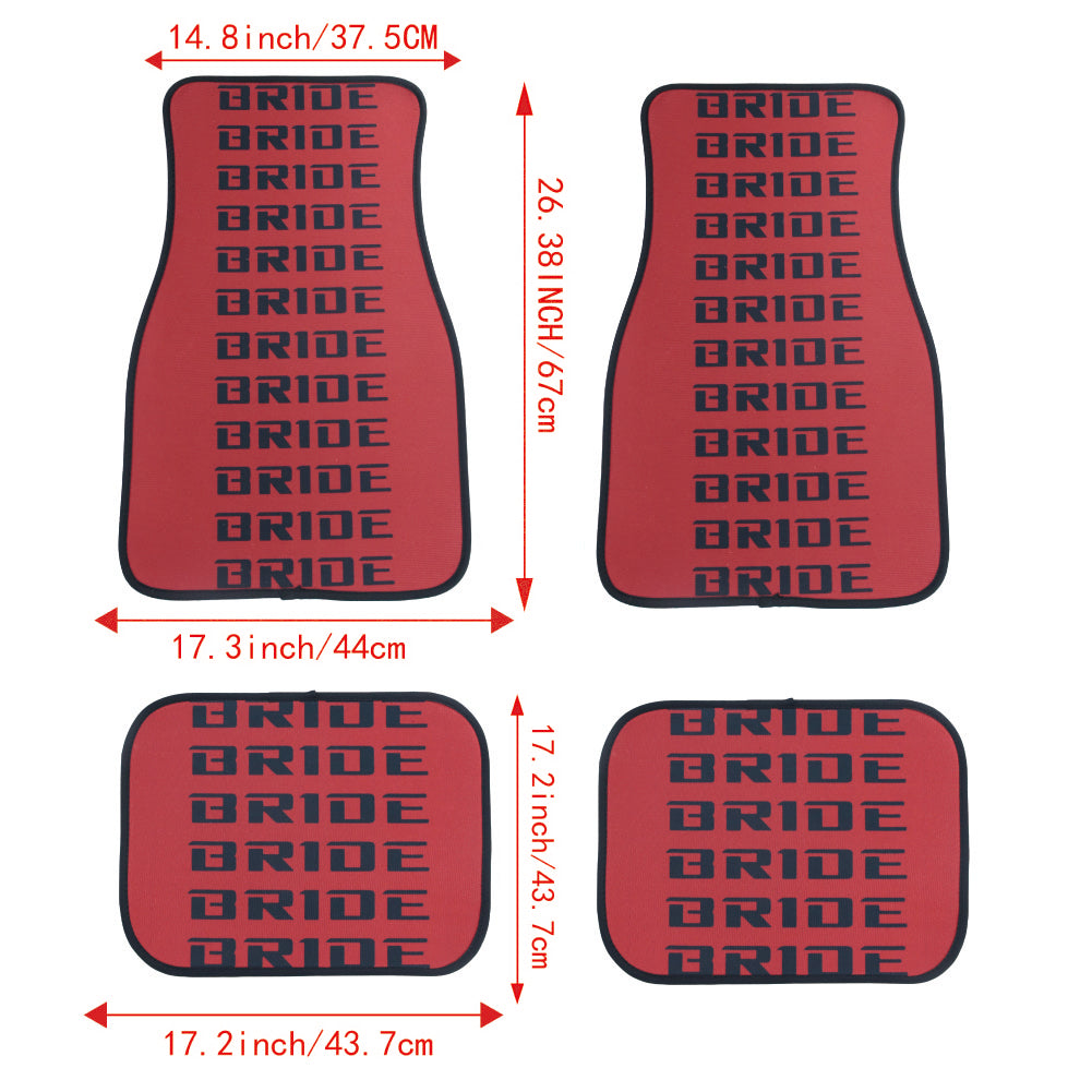 Brand New 4PCS UNIVERSAL BRIDE RED/BLACK Racing Fabric Car Floor Mats Interior Carpets