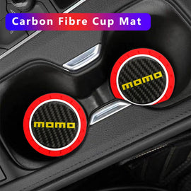 Brand New 2PCS Momo Real Carbon Fiber Car Cup Holder Pad Water Cup Slot Non-Slip Mat Universal