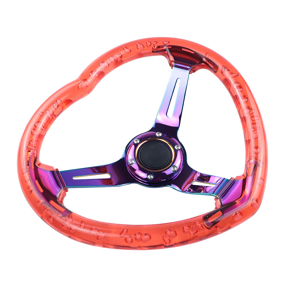 Brand New Universal 6-Hole 350MM Heart Red Deep Dish Vip Crystal Bubble Neo Spoke Steering Wheel