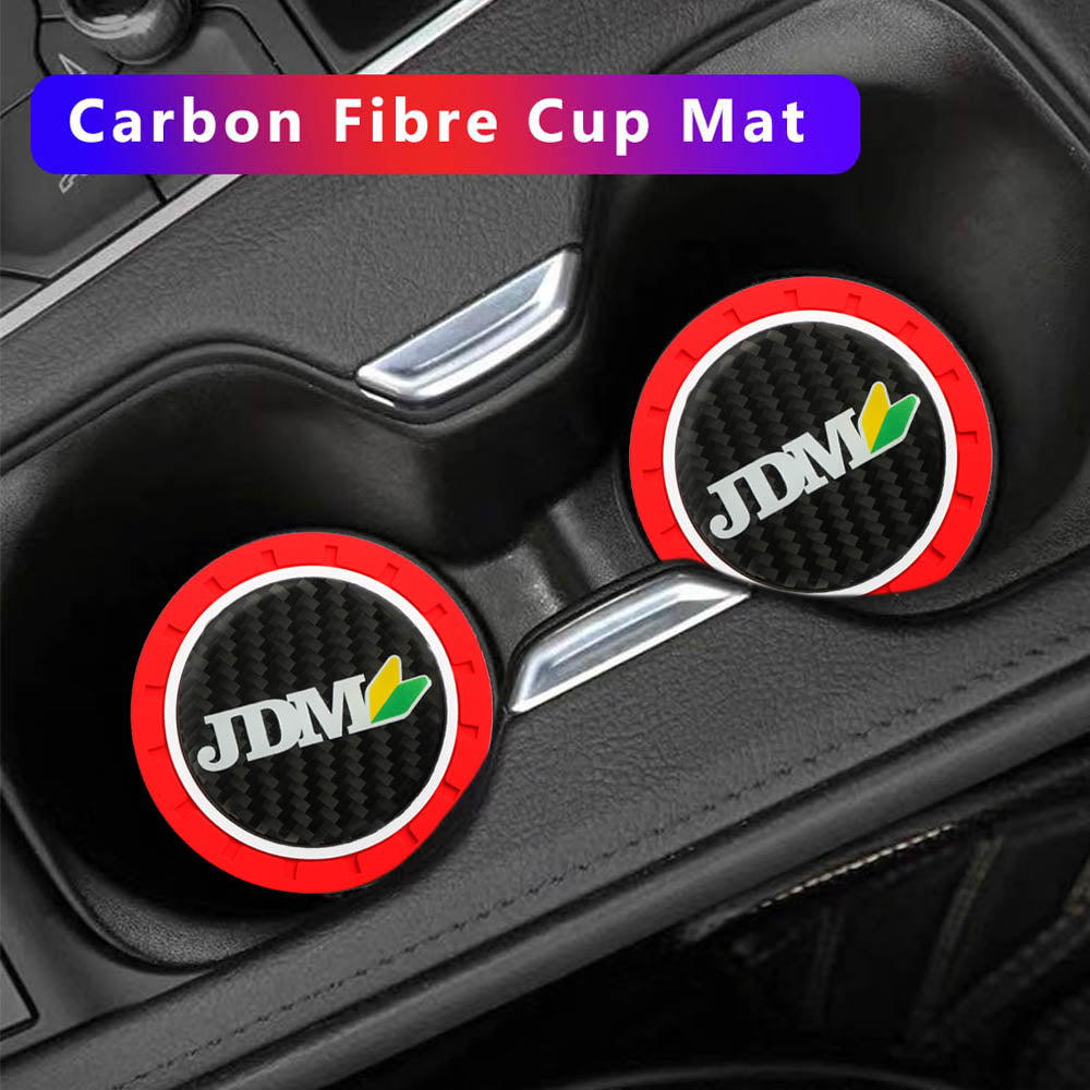 Brand New 2PCS JDM Real Carbon Fiber Car Cup Holder Pad Water Cup Slot Non-Slip Mat Universal