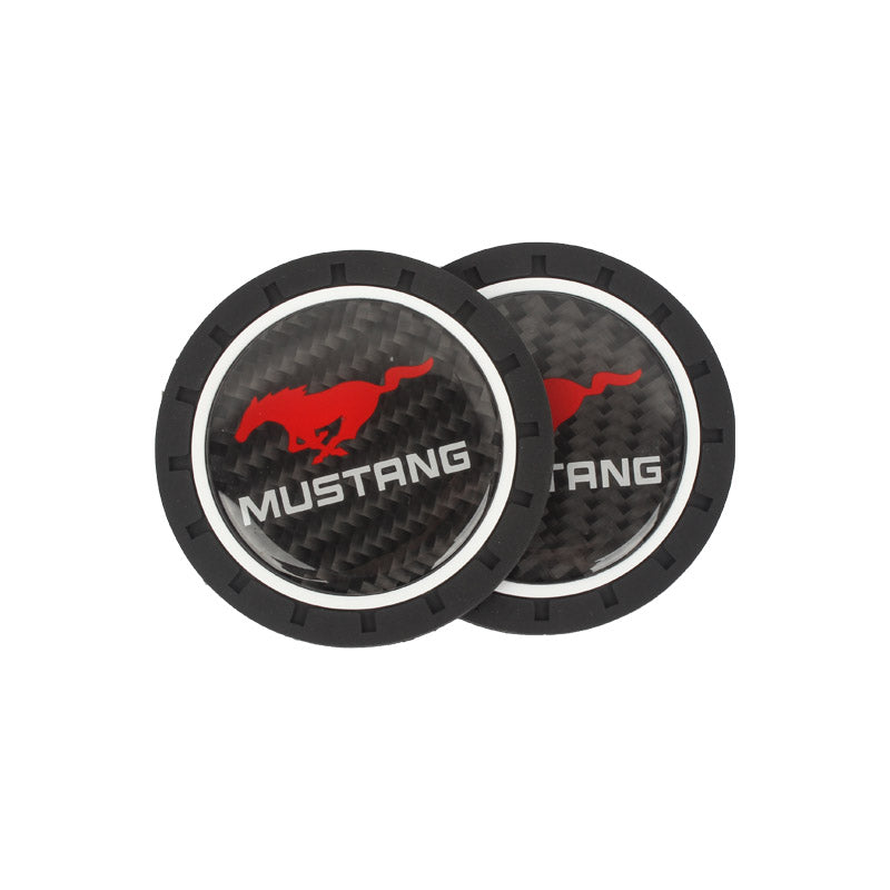 Brand New 2PCS Mustang Real Carbon Fiber Car Cup Holder Pad Water Cup Slot Non-Slip Mat Universal