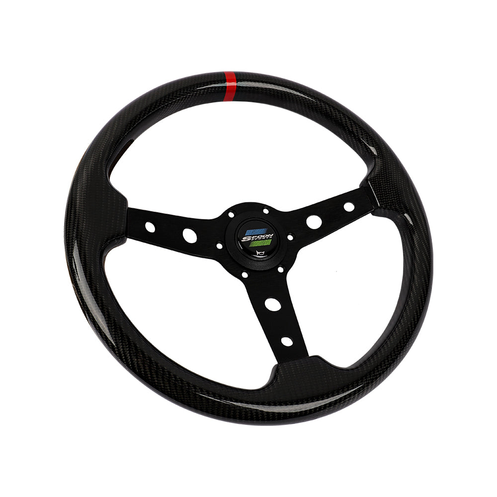 Brand New 350mm 14" Universal JDM SPOON SPORTS Black Real Carbon Fiber Steering Wheel