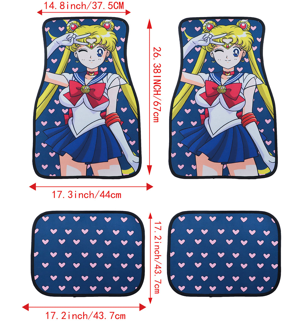 Brand New 4PCS UNIVERSAL ANIME SAILOR MOON Racing Fabric Car Floor Mats Interior Carpets