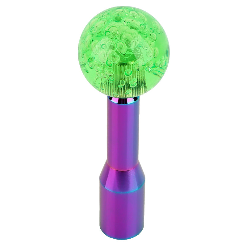 BRAND NEW UNIVERSAL V2 CRYSTAL BUBBLE GREEN ROUND BALL SHIFT KNOB MANUAL CAR RACING GEAR M8 M10 M12 & Neo Chrome Shifter Extender Extension