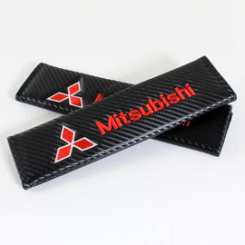 Brand New Universal 2PCS Mitsubishi Carbon Fiber Car Seat Belt Covers Shoulder Pad