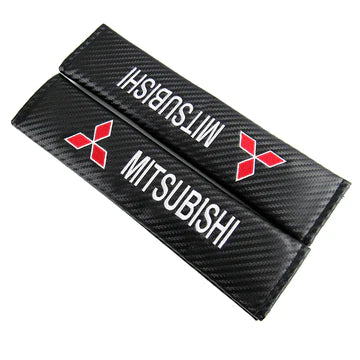 Brand New Universal 2PCS Mitsubishi Carbon Fiber Car Seat Belt Covers Shoulder Pad