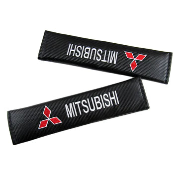 Brand New Universal 2PCS Mitsubishi Carbon Fiber Car Seat Belt Covers Shoulder Pad