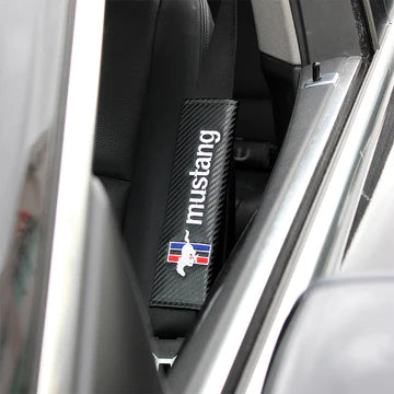 Brand New Universal 2PCS MUSTANG Carbon Fiber Car Seat Belt Covers Shoulder Pad