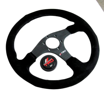 Brand New 14" TRD Style Racing Black Stitching Leather Suede Sport Steering Wheel w Horn Button