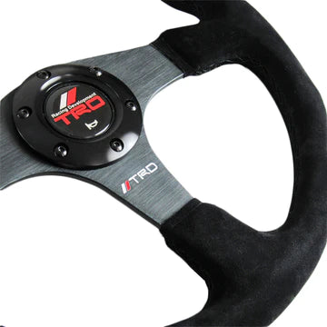 Brand New 14" TRD Style Racing Black Stitching Leather Suede Sport Steering Wheel w Horn Button
