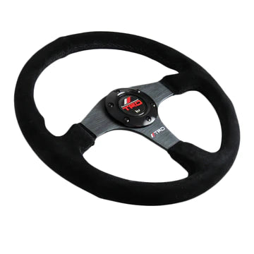 Brand New 14" TRD Style Racing Black Stitching Leather Suede Sport Steering Wheel w Horn Button