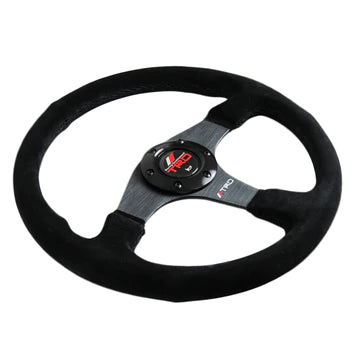 Brand New 14" TRD Style Racing Black Stitching Leather Suede Sport Steering Wheel w Horn Button
