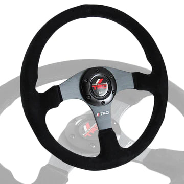 Brand New 14" TRD Style Racing Black Stitching Leather Suede Sport Steering Wheel w Horn Button