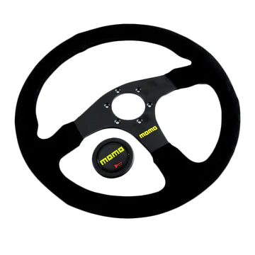 Brand New 14" MOMO Style Racing Black Stitching Leather Suede Sport Steering Wheel w Horn Button