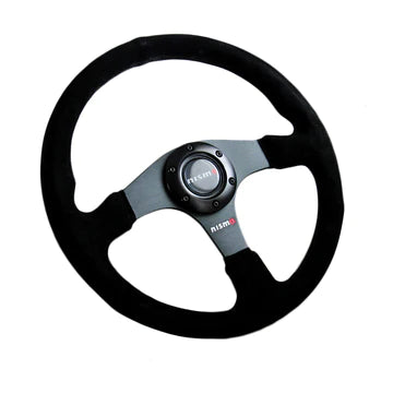 Brand New 14" NISMO Style Racing Black Stitching Leather Suede Sport Steering Wheel w Horn Button