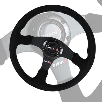 Brand New 14" NISMO Style Racing Black Stitching Leather Suede Sport Steering Wheel w Horn Button