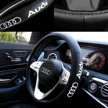 Brand New Universal Audi Black PVC Leather Steering Wheel Cover 14.5"-15.5" Inches