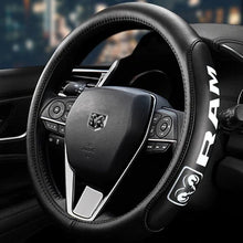 Load image into Gallery viewer, Brand New Universal Dodge Ram Black PVC Leather Steering Wheel Cover 14.5&quot;-15.5&quot; Inches
