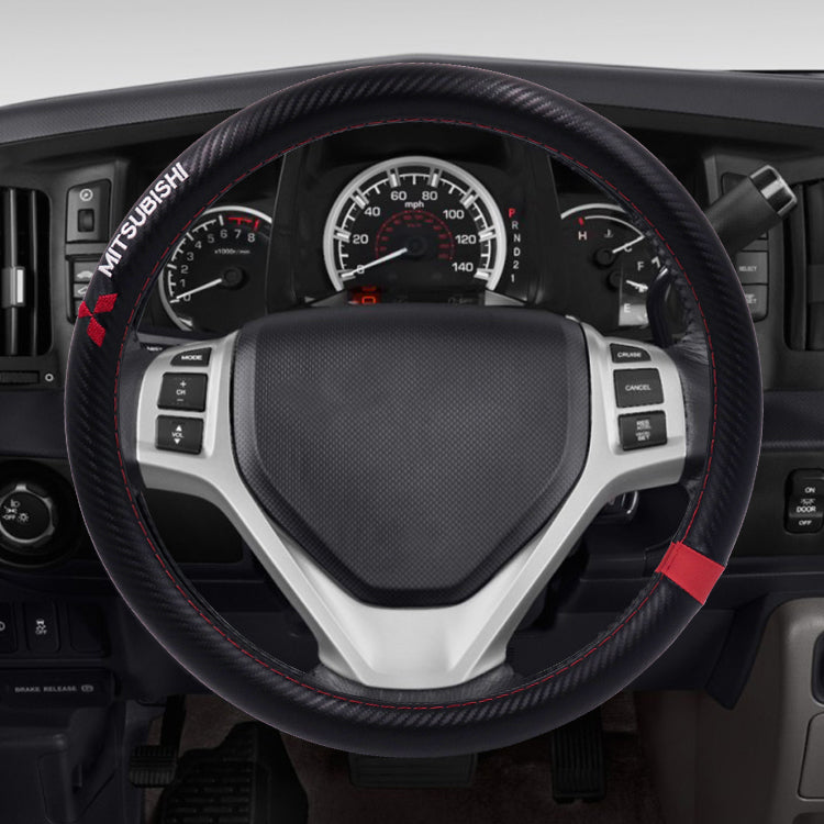 BRAND NEW MITSUBISHI 15" Diameter Car Steering Wheel Cover Carbon Fiber Style Look