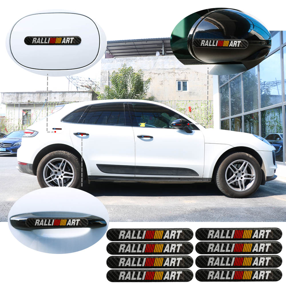 Brand New 8PCS Ralliart Real Carbon Fiber Black Car Trunk Side Fenders Door Badge Scratch Guard Sticker