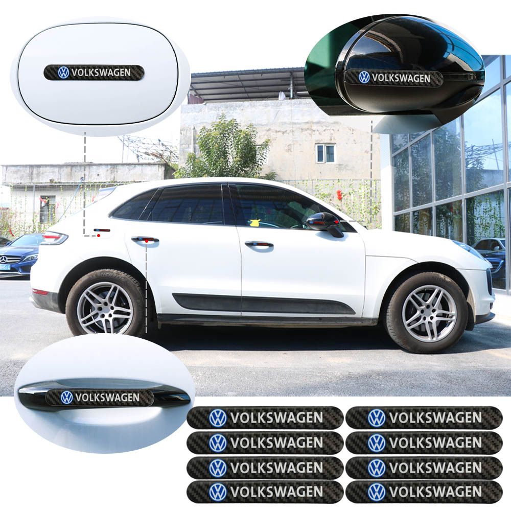 Brand New 8PCS Volkswagen Real Carbon Fiber Black Car Trunk Side Fenders Door Badge Scratch Guard Sticker