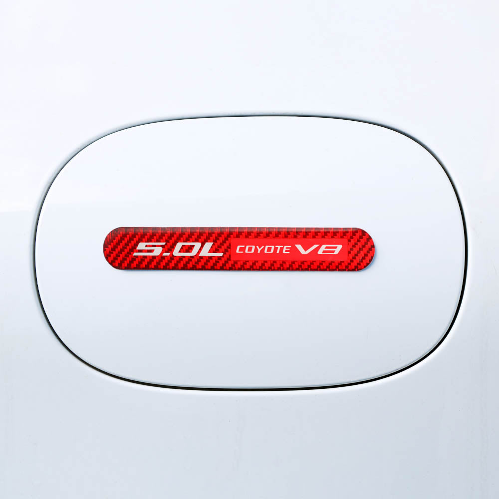 Brand New 1PCS 5.0L COYOTE V8 Real Carbon Fiber Red Car Trunk Side Fenders Door Badge Scratch Guard Sticker