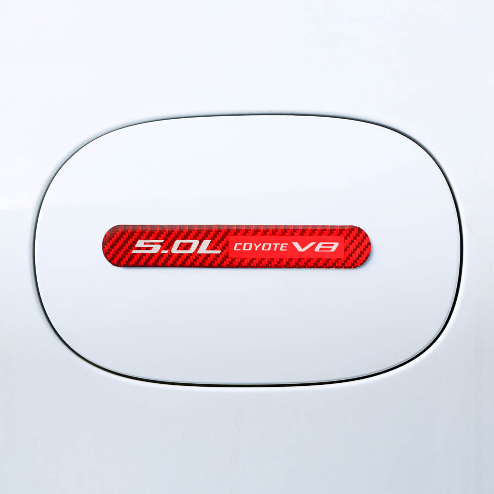 Brand New 4PCS 5.0L COYOTE V8 Real Carbon Fiber Red Car Trunk Side Fenders Door Badge Scratch Guard Sticker