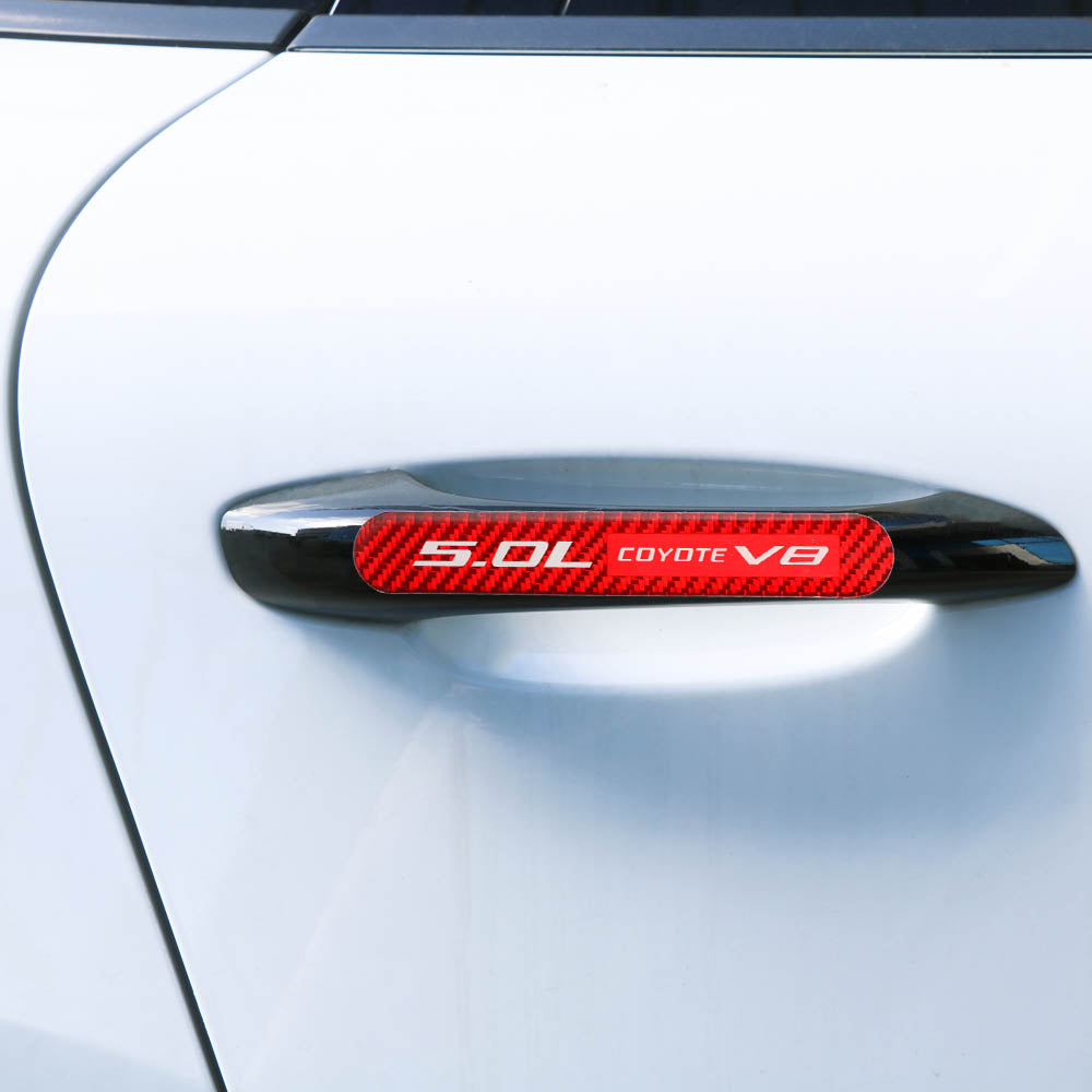 Brand New 4PCS 5.0L COYOTE V8 Real Carbon Fiber Red Car Trunk Side Fenders Door Badge Scratch Guard Sticker