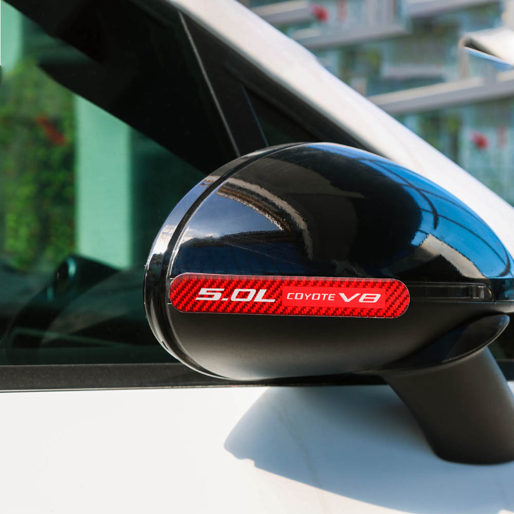 Brand New 4PCS 5.0L COYOTE V8 Real Carbon Fiber Red Car Trunk Side Fenders Door Badge Scratch Guard Sticker