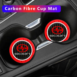 Brand New 2PCS Scion Real Carbon Fiber Car Cup Holder Pad Water Cup Slot Non-Slip Mat Universal