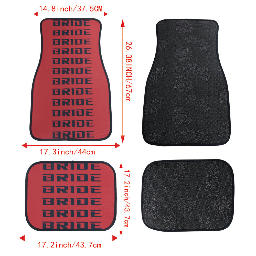 Brand New 4PCS UNIVERSAL BRIDE RED/BLACK Racing Fabric Car Floor Mats Interior Carpets