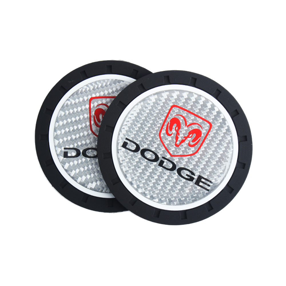 Brand New 2PCS Dodge Real Carbon Fiber Car Cup Holder Pad Water Cup Slot Non-Slip Mat Universal