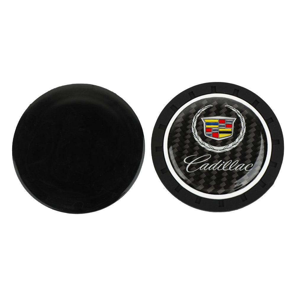 Brand New 2PCS CADILLAC Real Carbon Fiber Car Cup Holder Pad Water Cup Slot Non-Slip Mat Universal