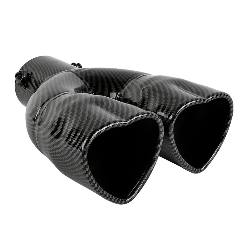 Brand New Universal Dual Carbon Fiber Look Heart Shaped Stainless Steel Car Exhaust Pipe Muffler Tip Trim Straight