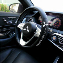 Load image into Gallery viewer, Brand New Universal MITSUBISHI Black PVC Leather Steering Wheel Cover 14.5&quot;-15.5&quot; Inches