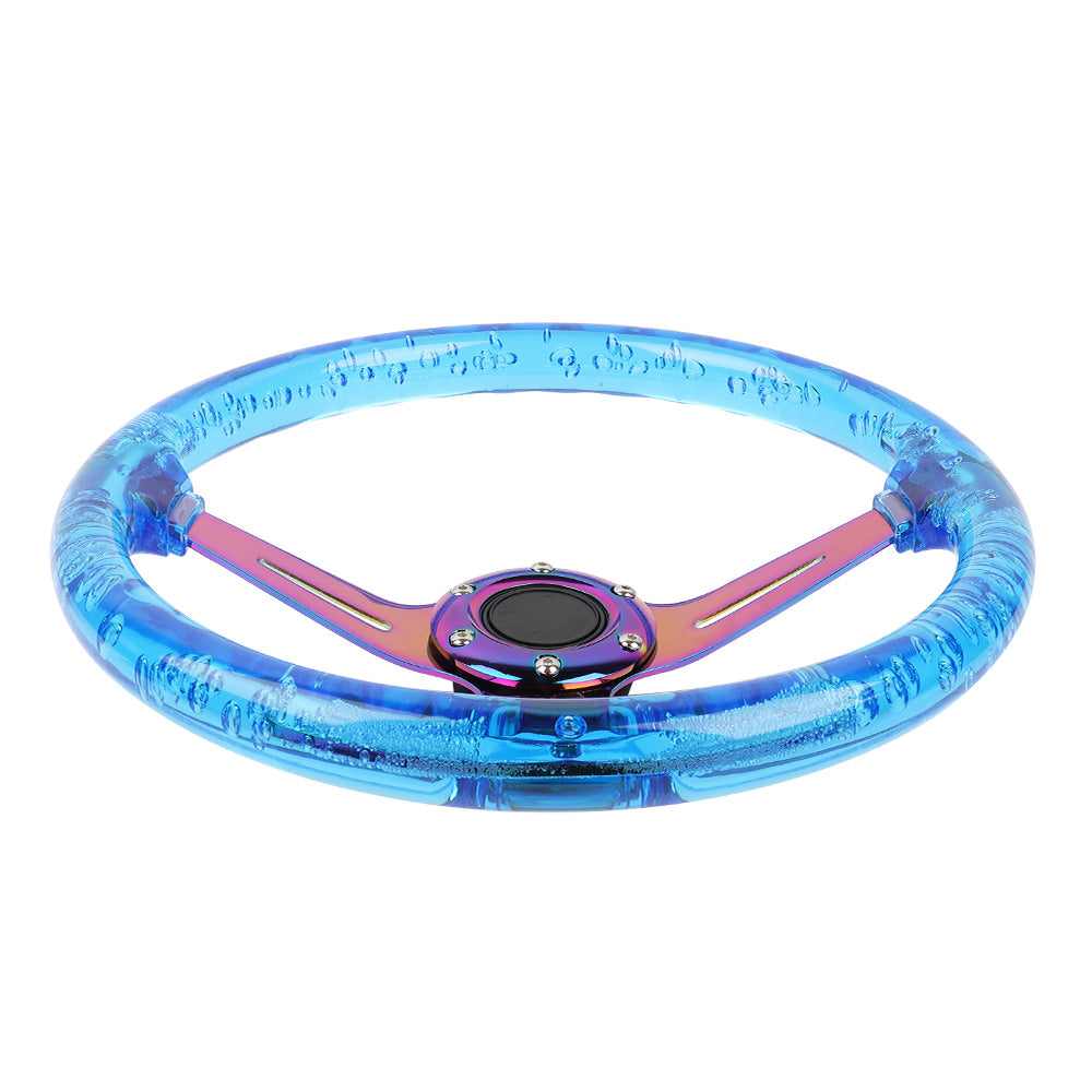 Brand New Universal 6-Hole 350mm Deep Dish Vip Blue Crystal Bubble Neo Spoke Steering Wheel