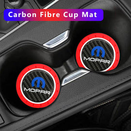 Brand New 2PCS Mopar Real Carbon Fiber Car Cup Holder Pad Water Cup Slot Non-Slip Mat Universal
