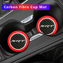 Brand New 2PCS SRT Real Carbon Fiber Car Cup Holder Pad Water Cup Slot Non-Slip Mat Universal
