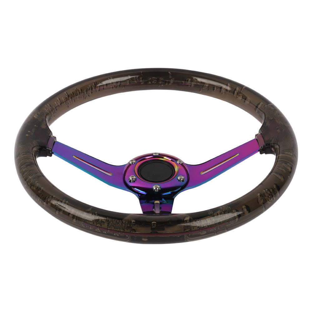 Brand New Universal 6-Hole 350mm Deep Dish Vip Black Crystal Bubble Neo Spoke Steering Wheel