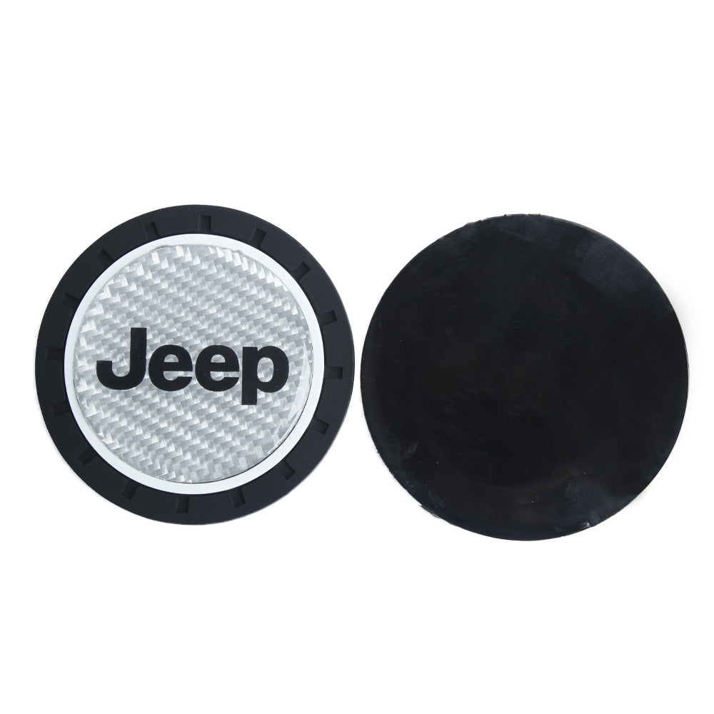 Brand New 2PCS Jeep Real Carbon Fiber Car Cup Holder Pad Water Cup Slot Non-Slip Mat Universal