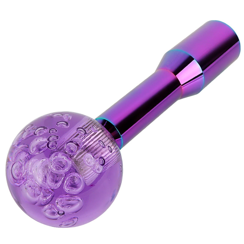 BRAND NEW UNIVERSAL V2 CRYSTAL BUBBLE PURPLE ROUND BALL SHIFT KNOB MANUAL CAR RACING GEAR M8 M10 M12 & Neo Chrome Shifter Extender Extension