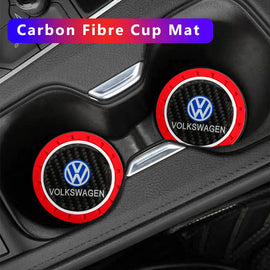 Brand New 2PCS Volkswagen Real Carbon Fiber Car Cup Holder Pad Water Cup Slot Non-Slip Mat Universal