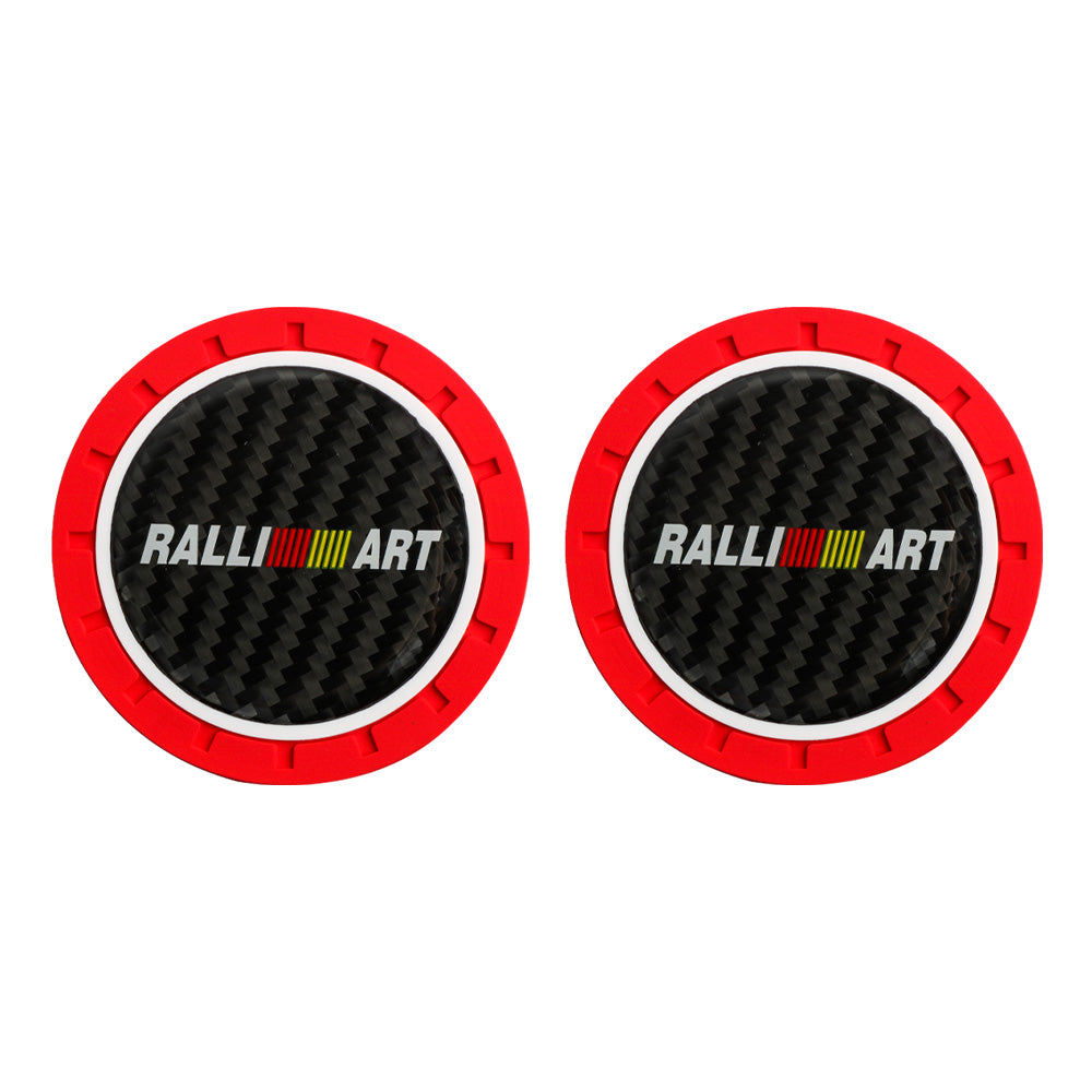 Brand New 2PCS Ralliart Real Carbon Fiber Car Cup Holder Pad Water Cup Slot Non-Slip Mat Universal