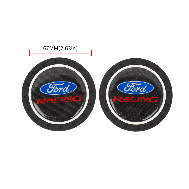 Brand New 2PCS Ford Racing Real Carbon Fiber Car Cup Holder Pad Water Cup Slot Non-Slip Mat Universal