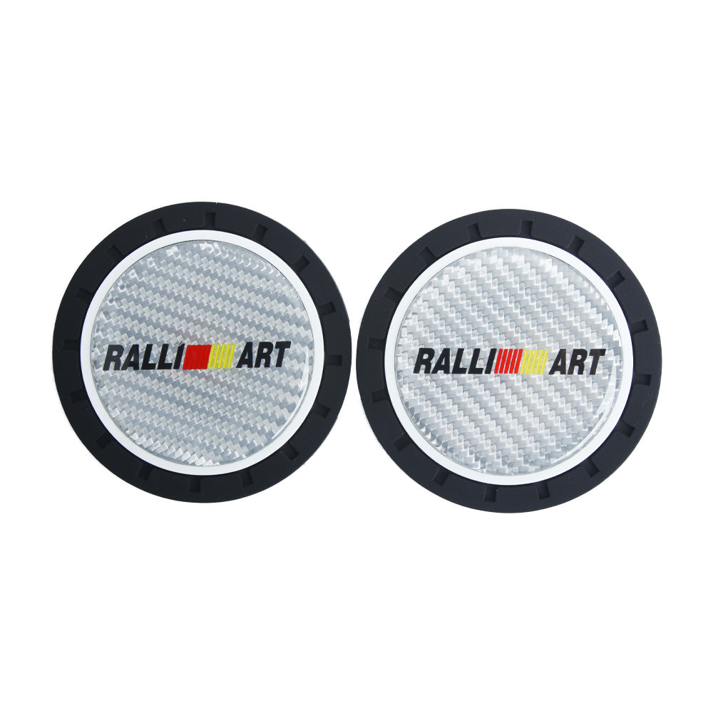 Brand New 2PCS Ralliart Real Carbon Fiber Car Cup Holder Pad Water Cup Slot Non-Slip Mat Universal