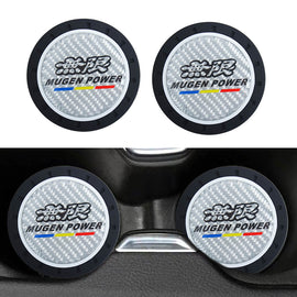 Brand New 2PCS MUGEN POWER Real Carbon Fiber Car Cup Holder Pad Water Cup Slot Non-Slip Mat Universal