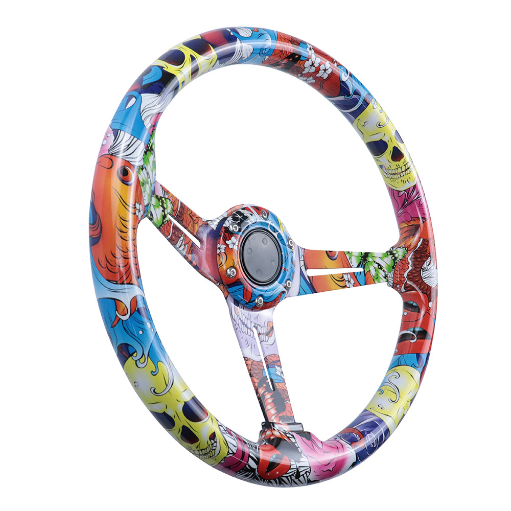 BRAND NEW UNIVERSAL 350MM 14'' Stickerbomb Acrylic Deep Dish 6 Holes Steering Wheel w/Horn Button Cover